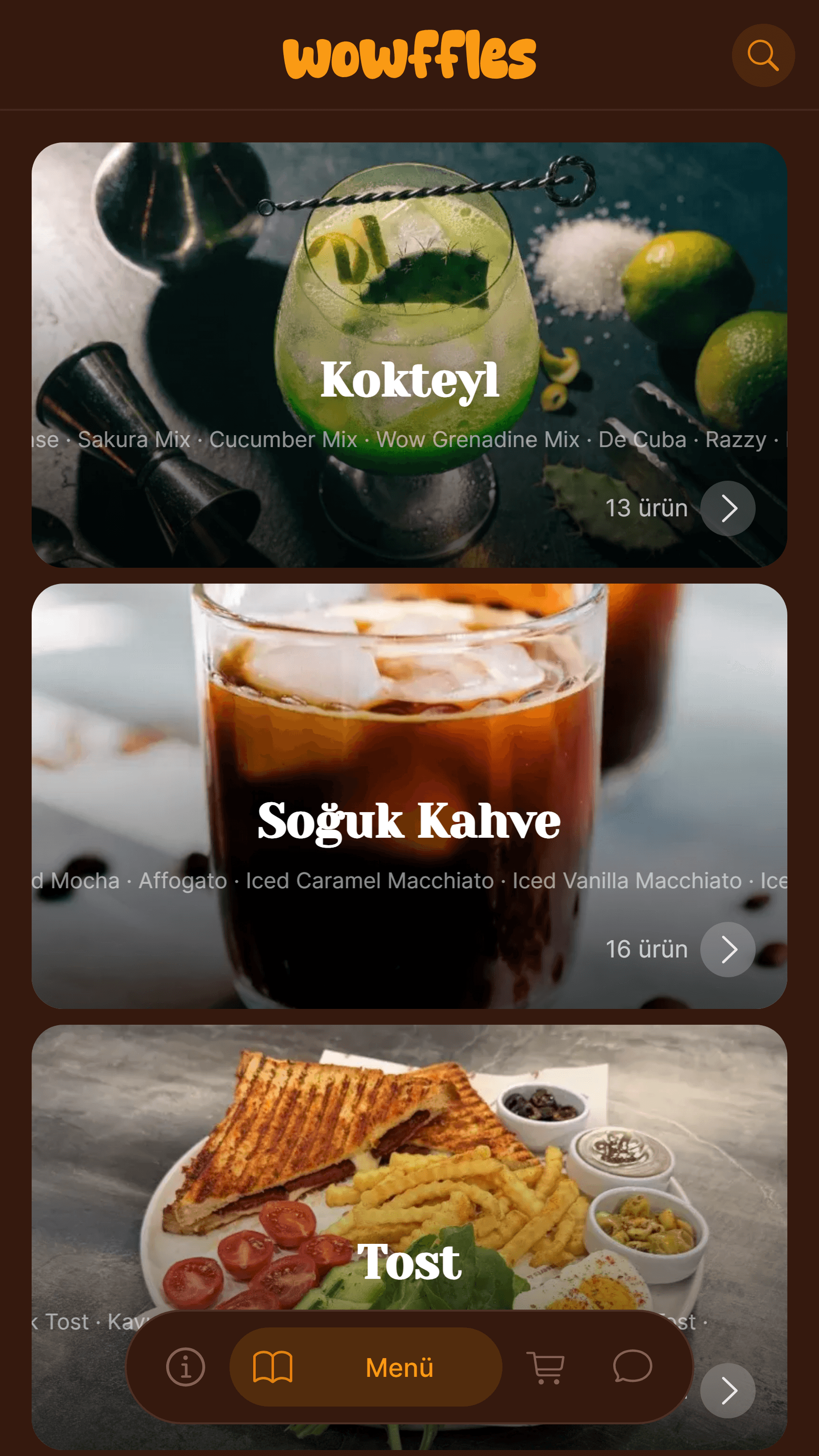 Müşterinin telefonunda açılan QR menü